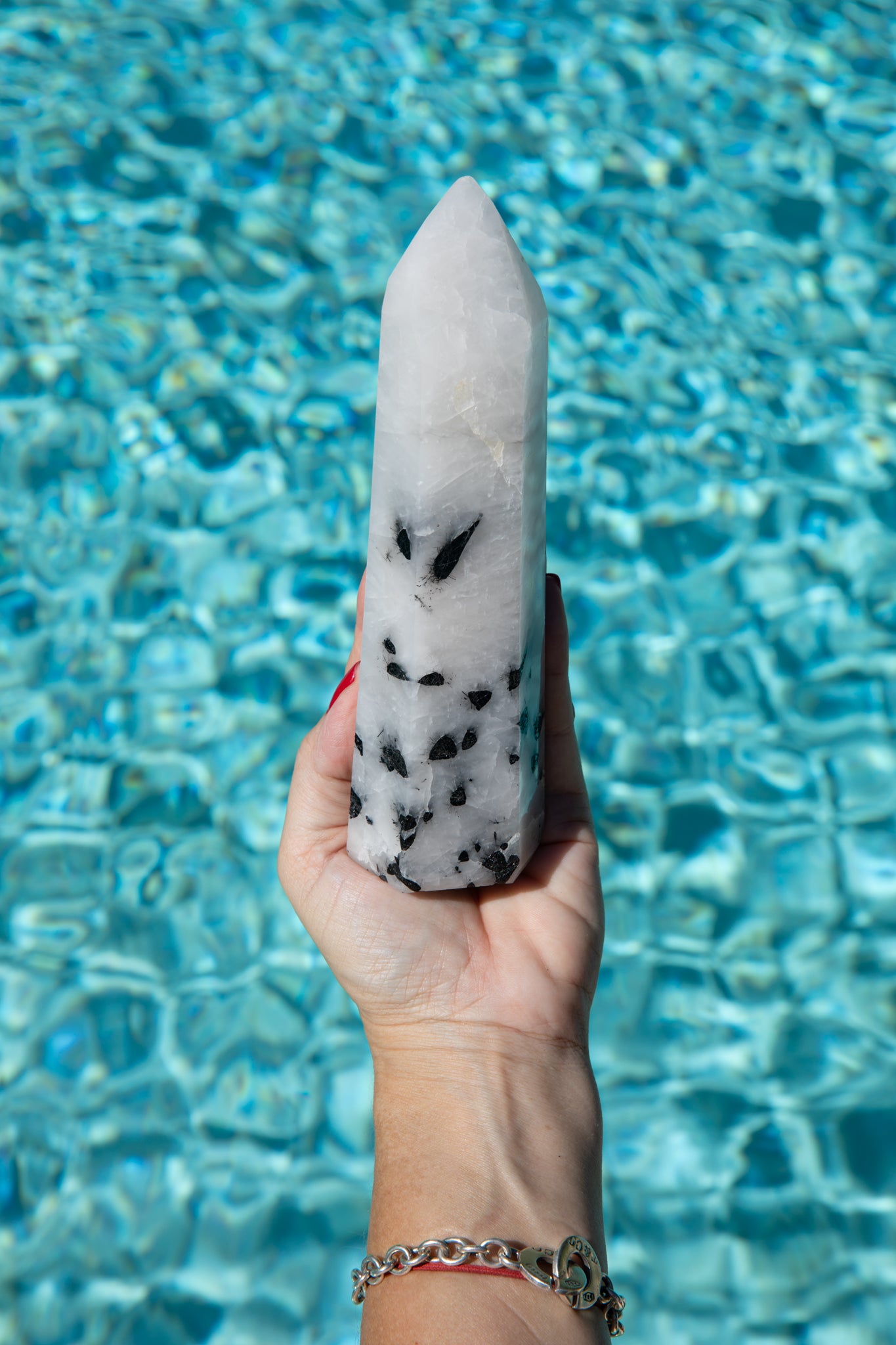 Black Tourmaline rod in Quartz Obelisk