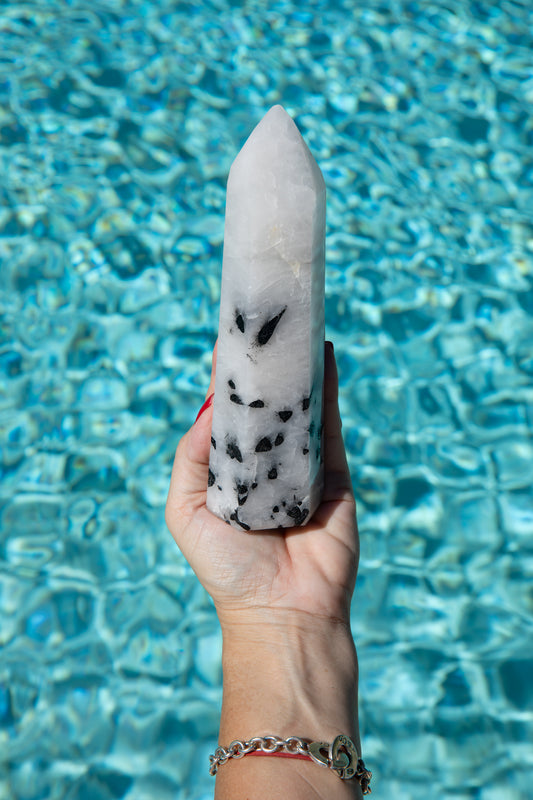 Black Tourmaline rod in Quartz Obelisk